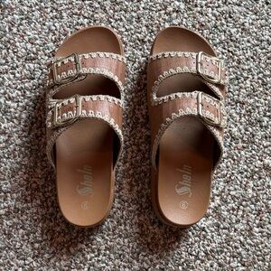 SHEIN women’s Tan Buckle Sandals